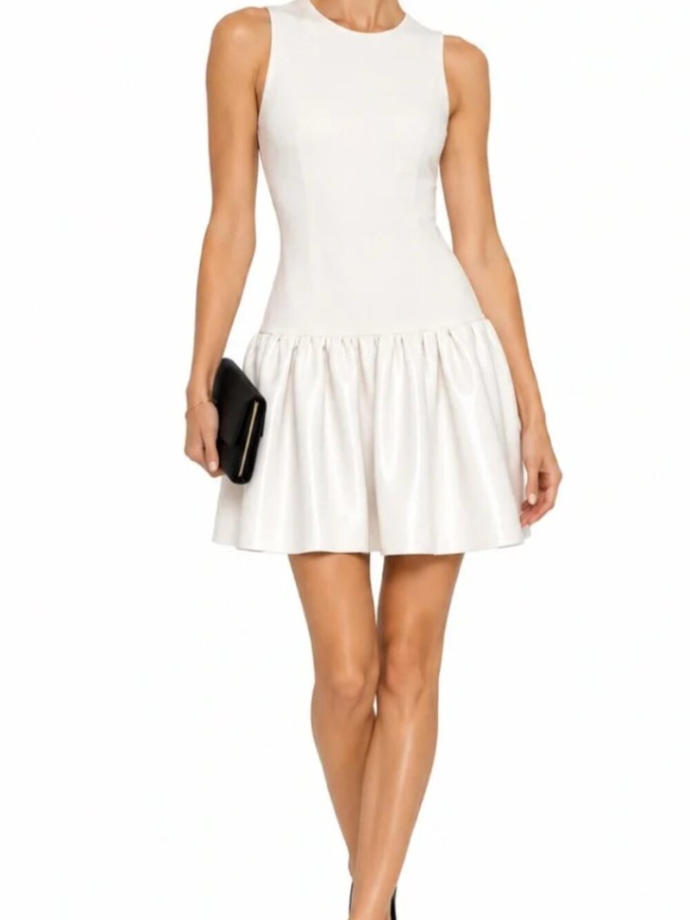 Alice + Olivia Ella Vegan Leather Drop Waist Mini Dress Size 14 NWT